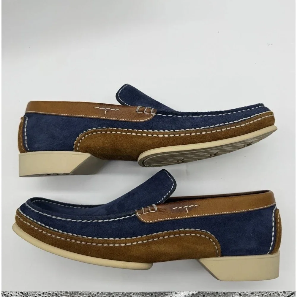 A.Testoni‎ Blue Suede Slip On Loafers Men Size 7 Made In Italy